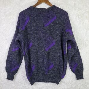 Vtg Large Kennington Men's Black & Purple Wool Blend Sweater 90s Made In Italy